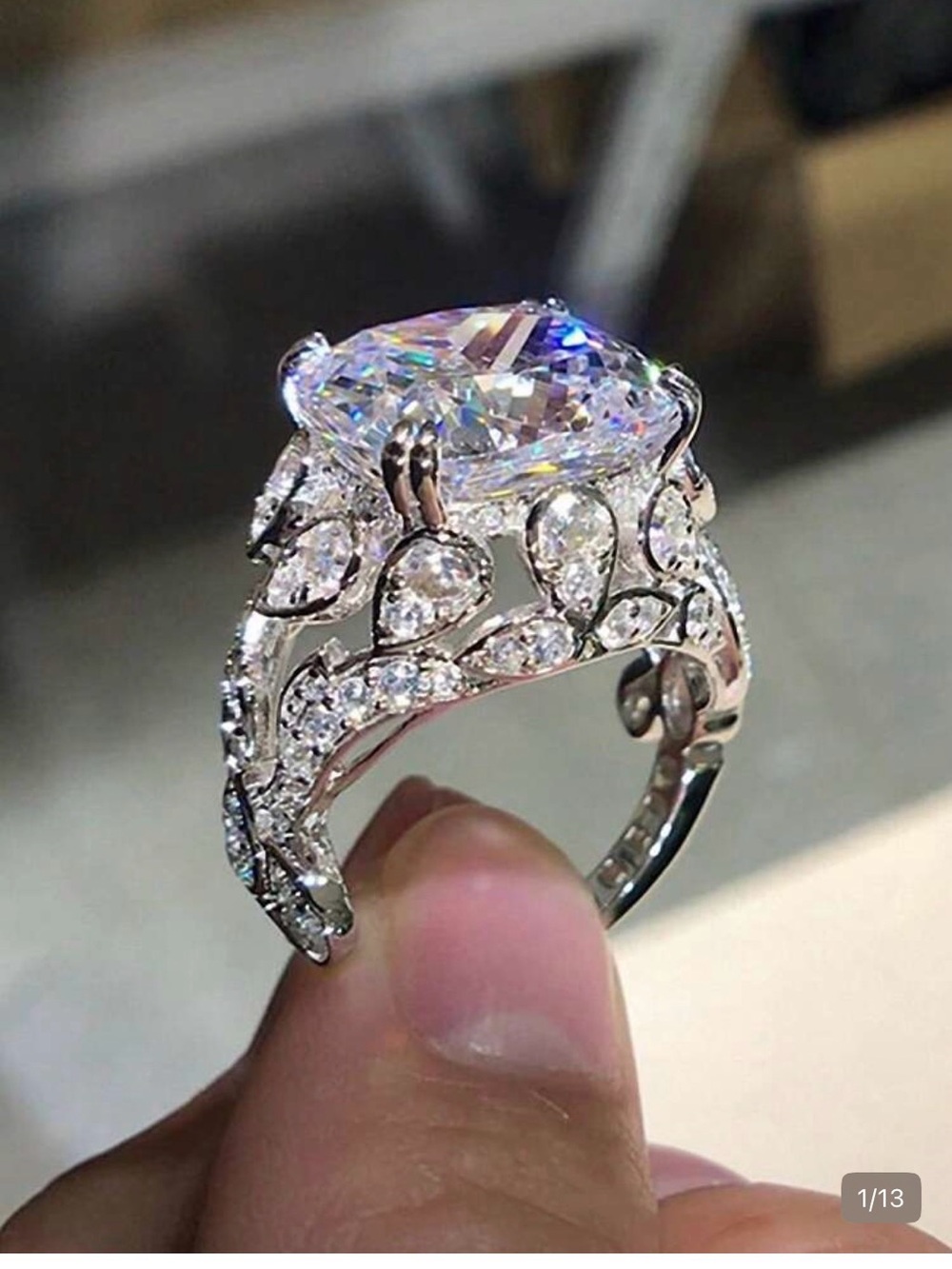 Crystal Halo Filigree Statement Ring - Silver